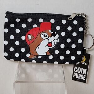 Buc-ee's Black & White Coin Pouch w/ Key Ring & ID Window - NWT